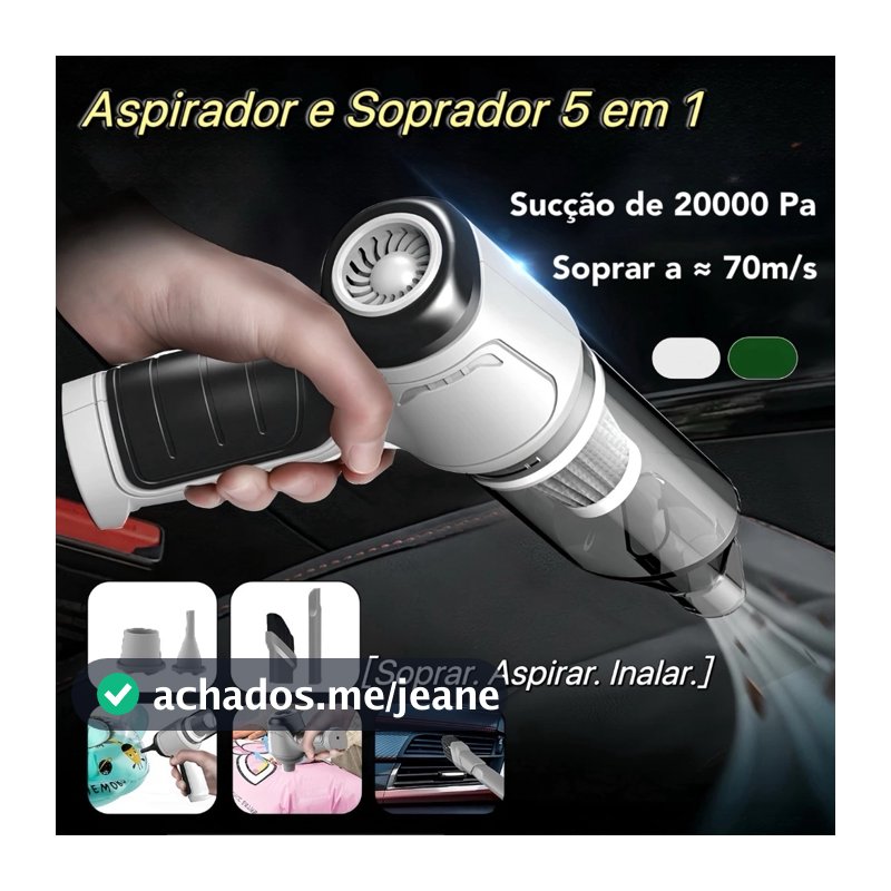 Aspirador e Soprador Portátil 5 em 1 - Alta Potência e Multifuncional para Limpeza Completa