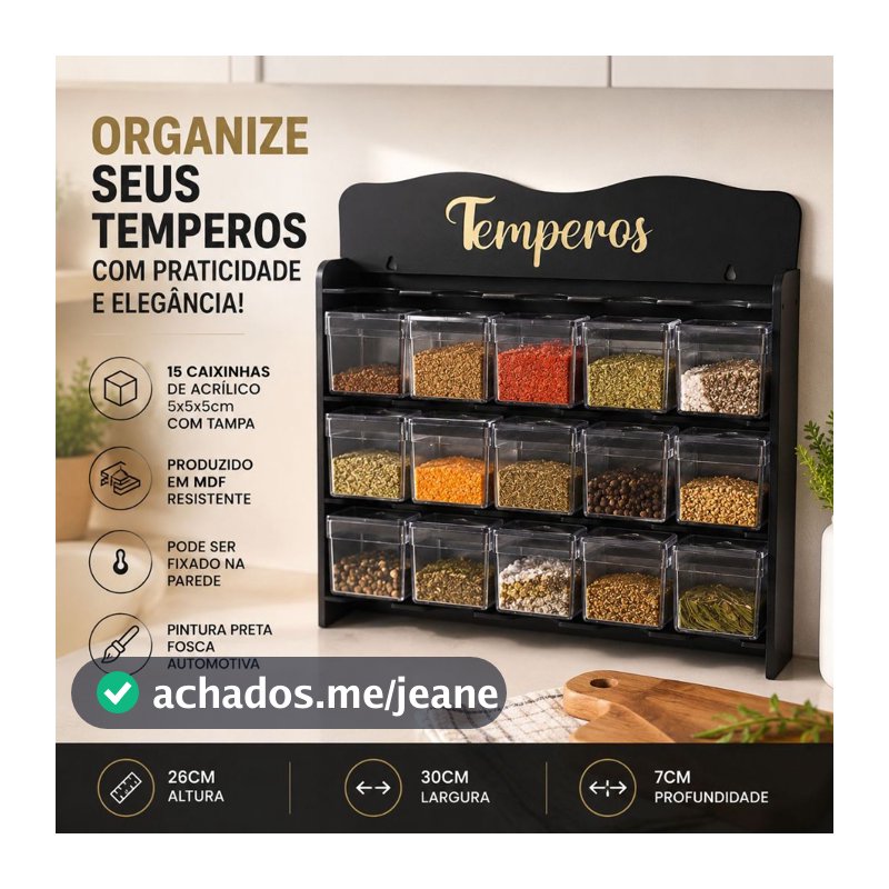 Porta Temperos Condimentos Com 15 Caixinhas de Acrilico em MDF Cozinha Bancada Parede ha5