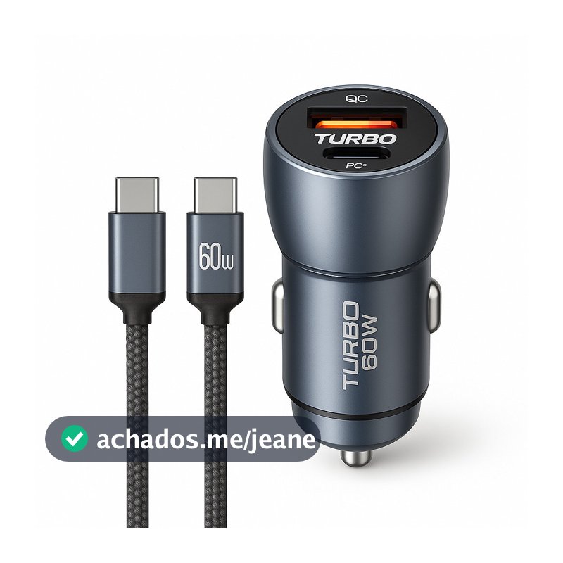 Carregador Veicular Turbo 60W USB-C PD + QC 4.0 Carregador rápido usb carro