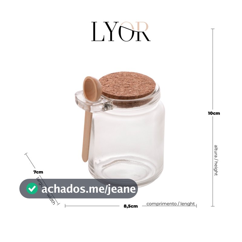 Pote de Vidro com Colher em Bambu e Tampa Rolha 240ml Lyor - Saleiro e Porta Condimento