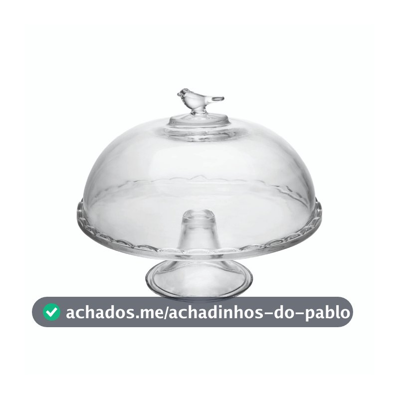 Prato para Bolo Torta Bird Vidro com Pé e Tampa 30x24cm Wolff Boleira para Doces Sobremesas Mesa Posta Qualidade Cozinha