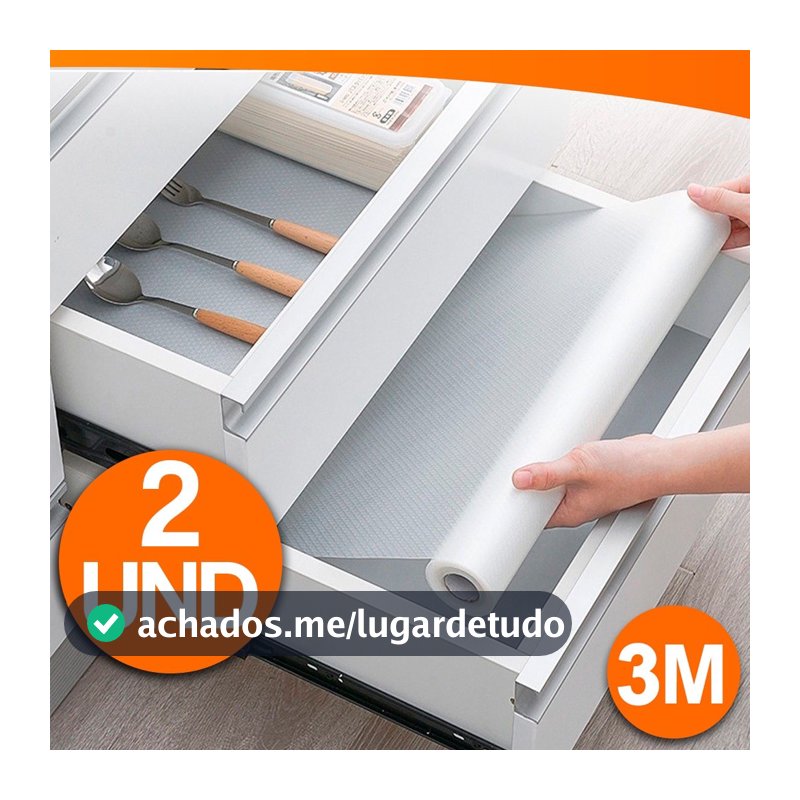 Kit 2 Unidades Tapete De Bancada Forro Para Gavetas Armários Pia Antiderrapante Lavável 3Mx30CM