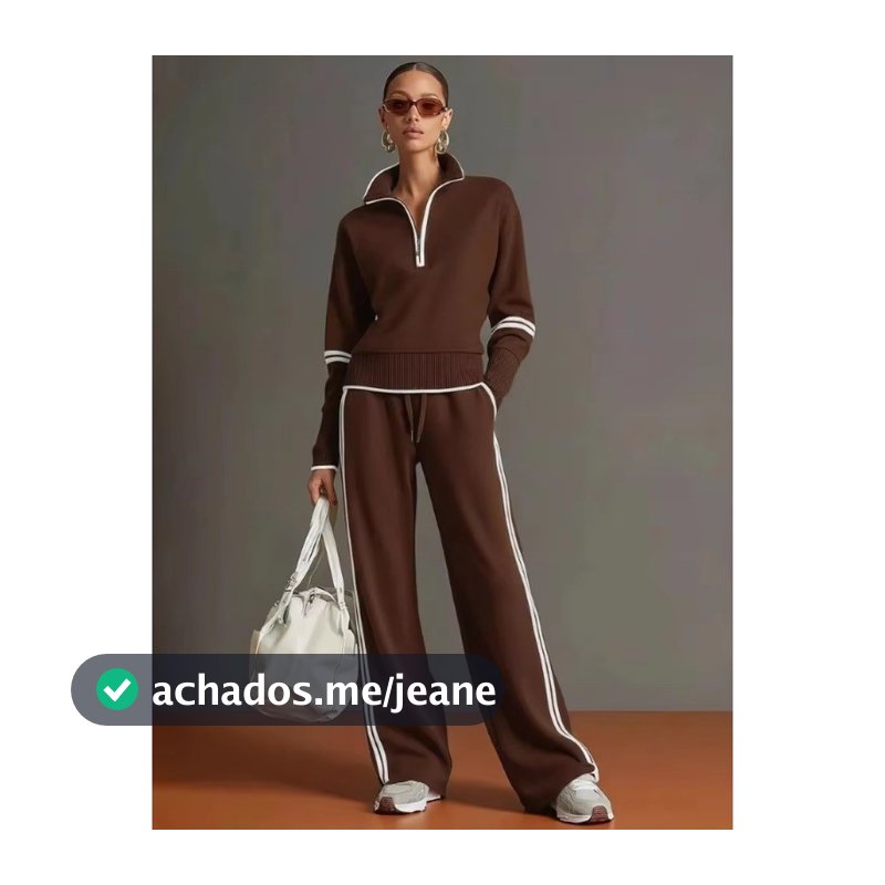 Conjunto Esportivo Elegante De Manga Comprida E Calça Cor Sólida/Bloqueada 202605A