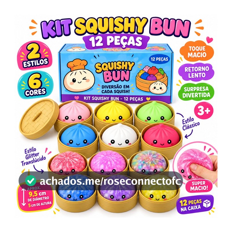 Squishy Bun Sensorial 2 Estilos 6 Cores Brinquedo Macio Anti Estresse Retorno Lento 3+
