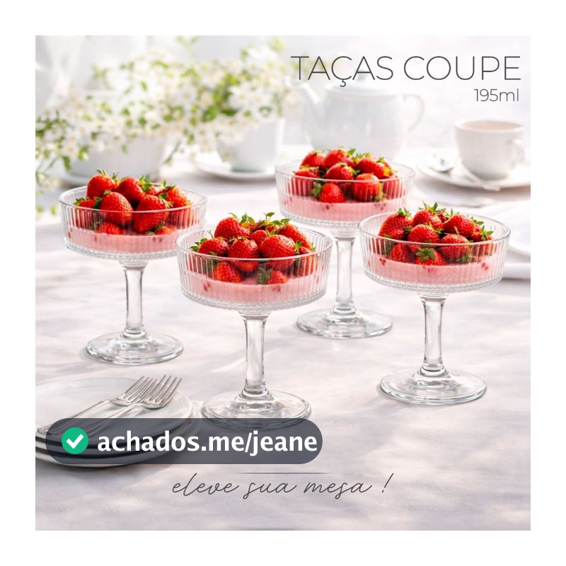Conjunto 6 Taças de Vidro 195ml - Relevo Vertical Premium para Sobremesas e Decoração