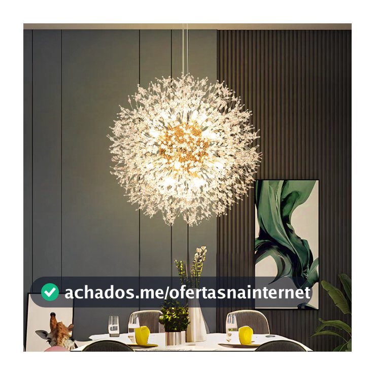 Vila sala de estar Lustre Cristal Dente Leão Redondo Luxo Prata Dourado+G9  lâmpadas