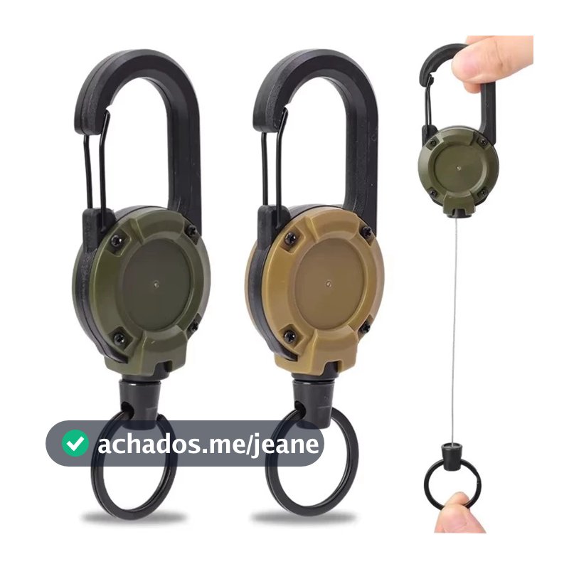 Chaveiro Mosquetão Tático Extensível Retrátil Anti-Perda De 60 Cm