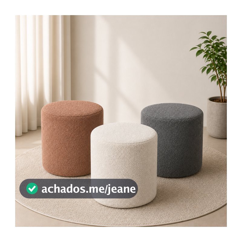 Puff Bouclé Decorativo Redondo | Conforto, Design Moderno, Sala, Quarto e Escritório