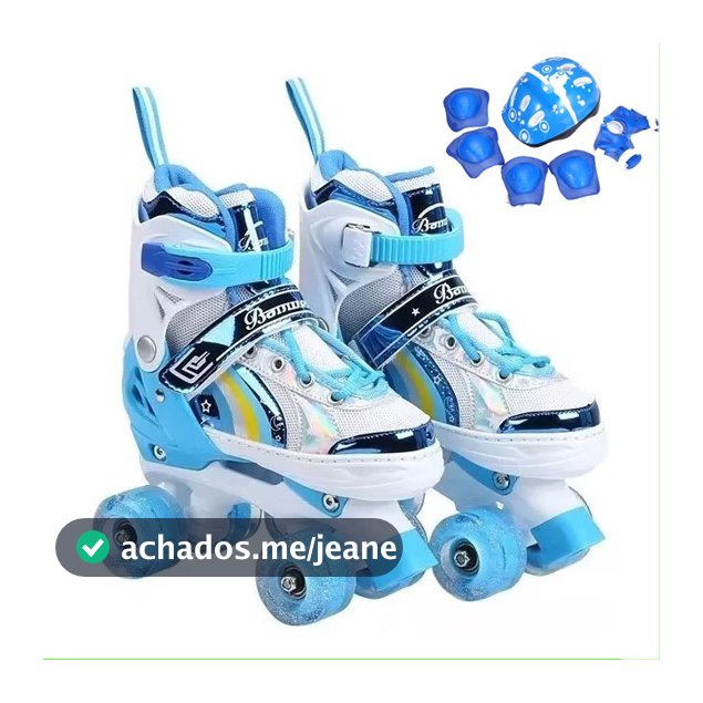 Patins 4 Rodas Infantil Menino Azul Com Luz De Led Patins Criança Com Kit Proteção Promoção
