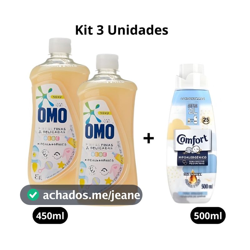 Kit 2 Lava Roupas Omo Roupas Delicadas Bebê 450ml + 1 Amaciante Comfort Puro Cuidado 500ml