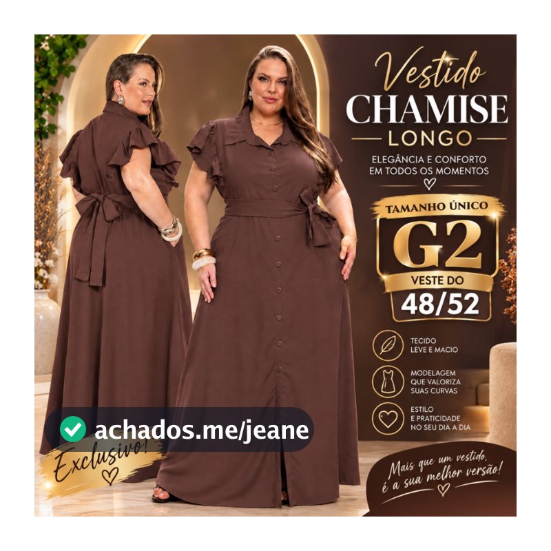 ✨🥰Vestido Feminino Longo Chemise BABADO Faixa Cintura G2 Plus Longa Gestante Botões Alfaiataria✨🥰