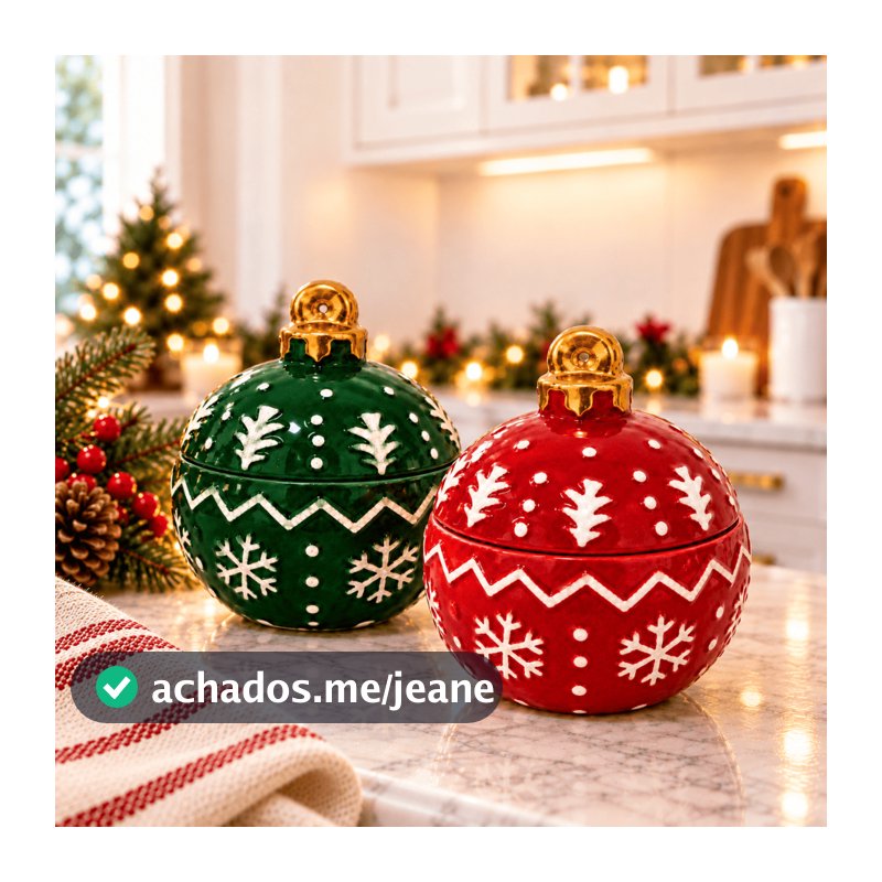 Pote Bomboniere Natalina Com Tampa Natal Louça Bola de Natal Decoração Cerâmica