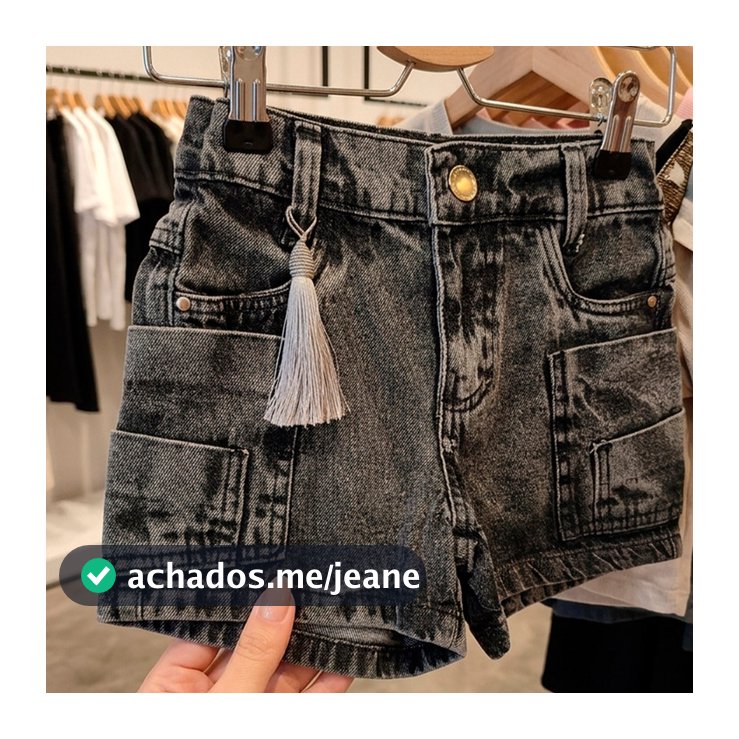 Short Jeans Cinza Bolso Lateral Feminino Infantil Juvenil Promoção