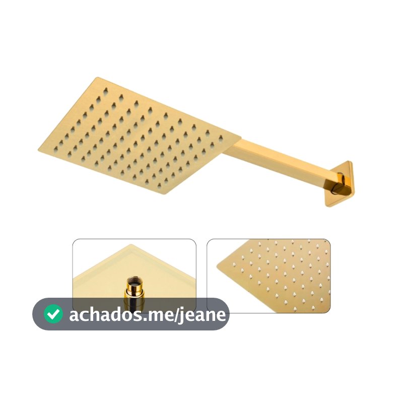 Ducha Chuveiro Água Fria Piscina 20x20 Banhado Dourado Gold 100% Aço Inox Alta Vazão