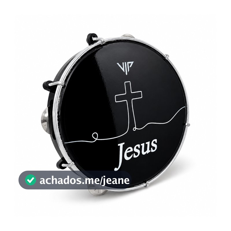 Pandeiro Profissional 10 Pol Pele Leitosa Preto Vip Jesus P10-JESUS1-SP - 60166