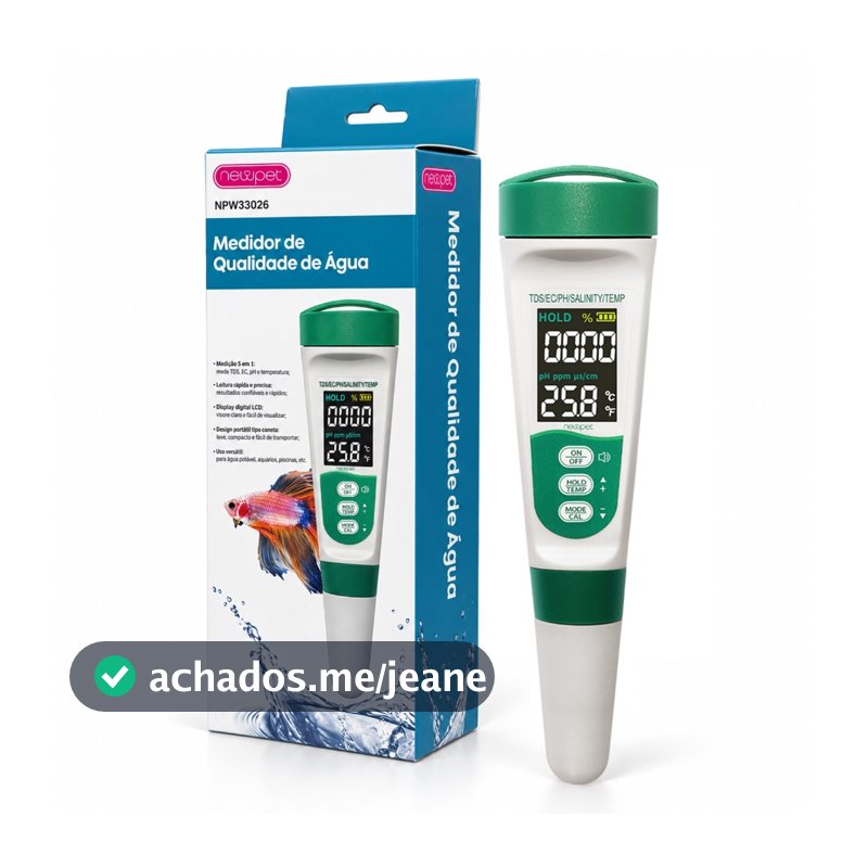 Medidor De pH Digital pHmetro Alta Precisão Newpet + 3 Pós Calibração Água Aquário Piscina Hidroponia