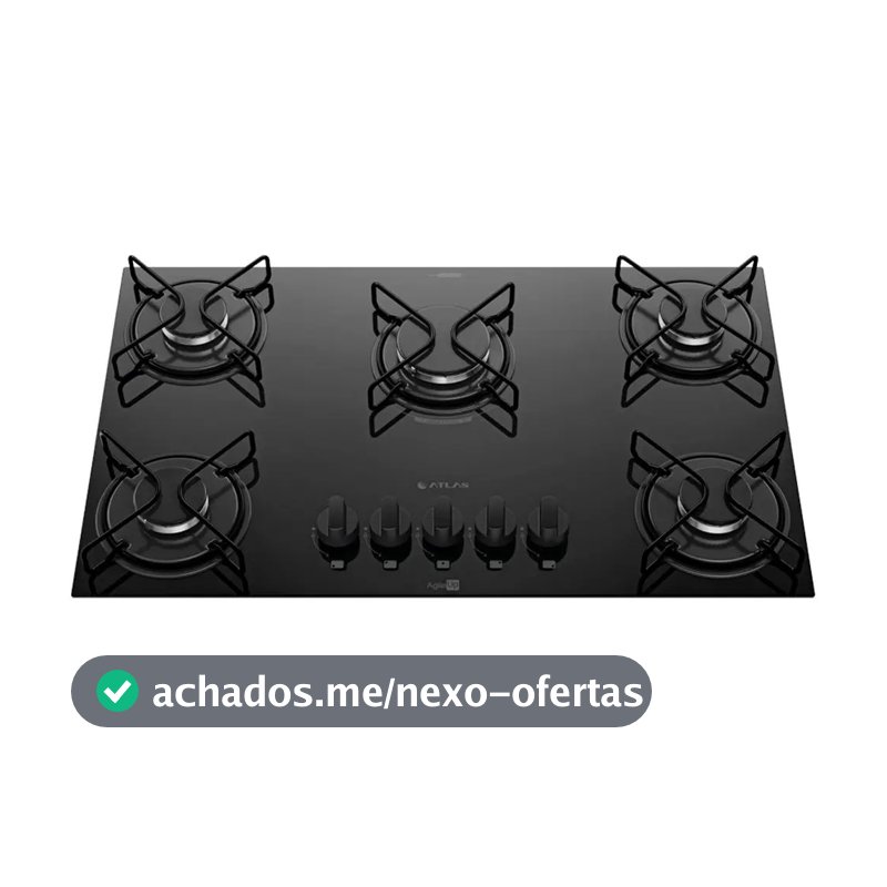 Fogão Cooktop 5 Bocas Mesa Vidro Atlas Agile Up Preto Bivolt