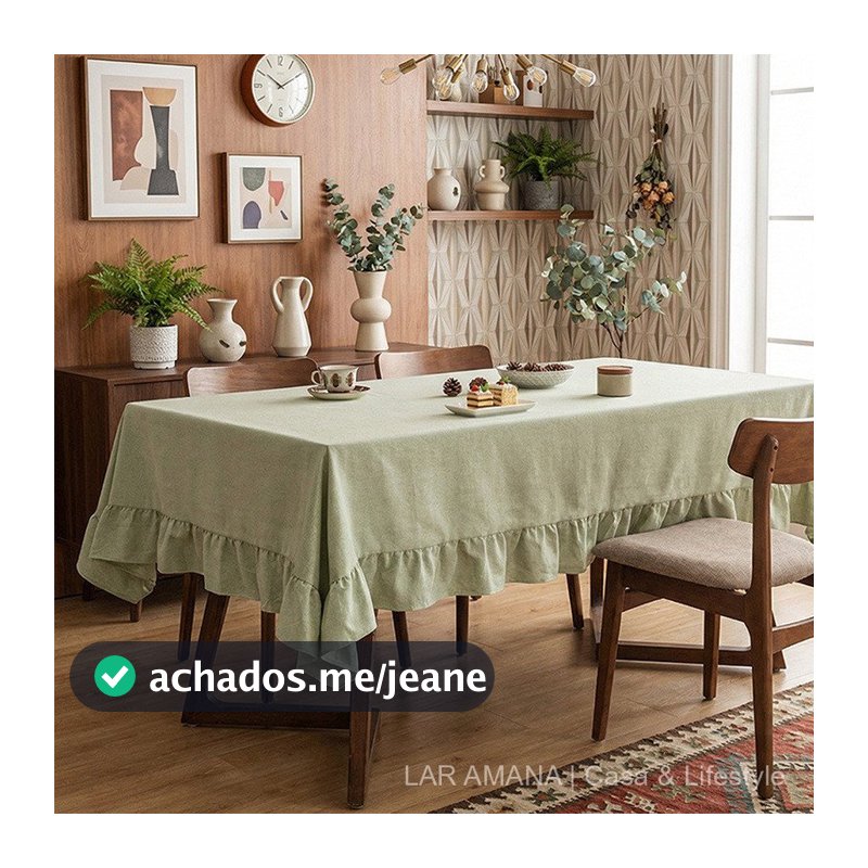 Toalha De Mesa Retangular Linho Misto Com Babado Franzido Lisa Para Sala De Jantar E Cozinha