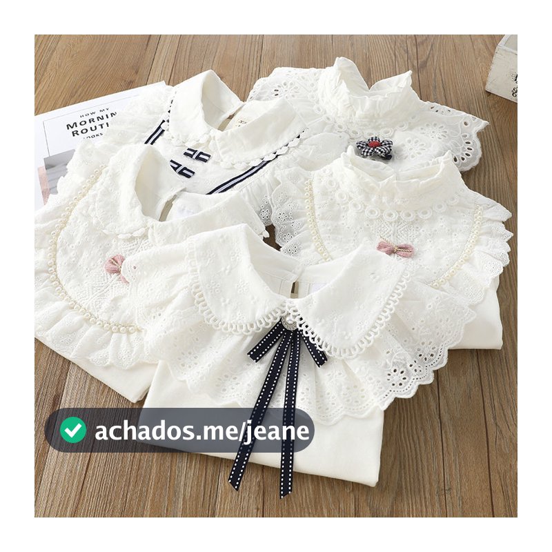 Camisa Para Meninas Outono Novas Branco Manga Longa Renda Pérola Arco Doce De Algodão Infantil Casual