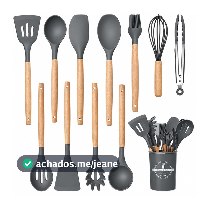 Kit Utensílios de Cozinha Silicone 12 Peças Completo Antiaderente Resistente com Suporte