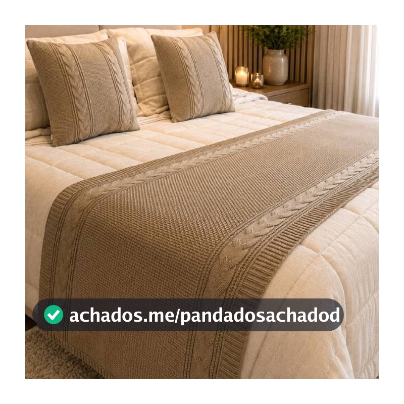 Kit Peseira Tricot Tranças Laterais + 2 Capas 45x45 Para Cama Casal Queen King Decoração