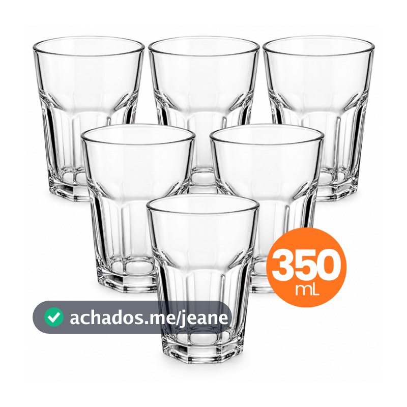 Jogo 6 Copo Vidro Briston 350ml Conjunto Mesa Posta Água Suco Cozinha Decoração Presente