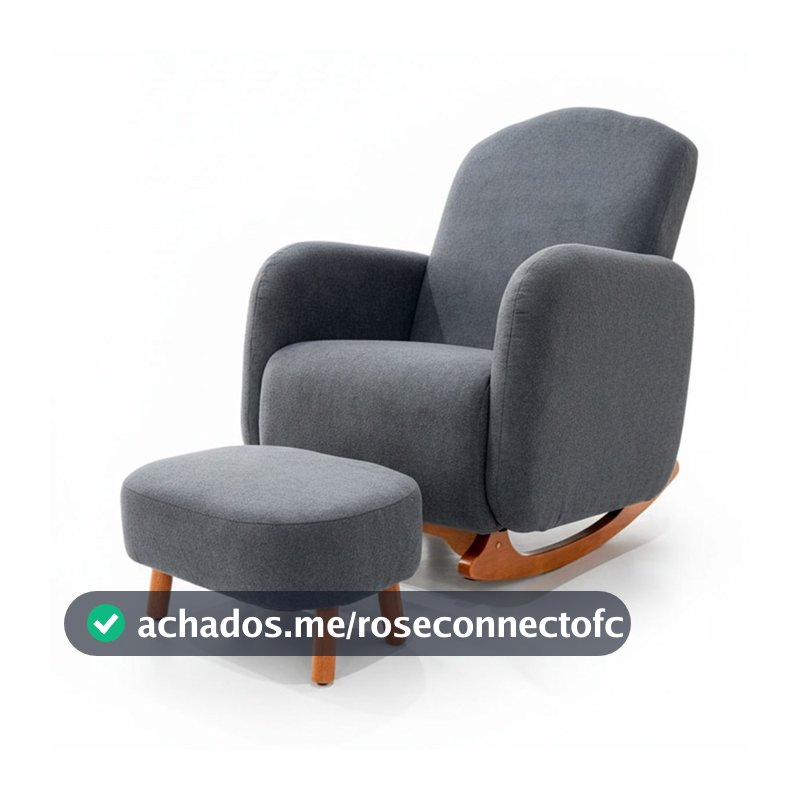 Poltrona Balanço Curva Pés Madeira Rústica Boucle Bege Off White, Cinza