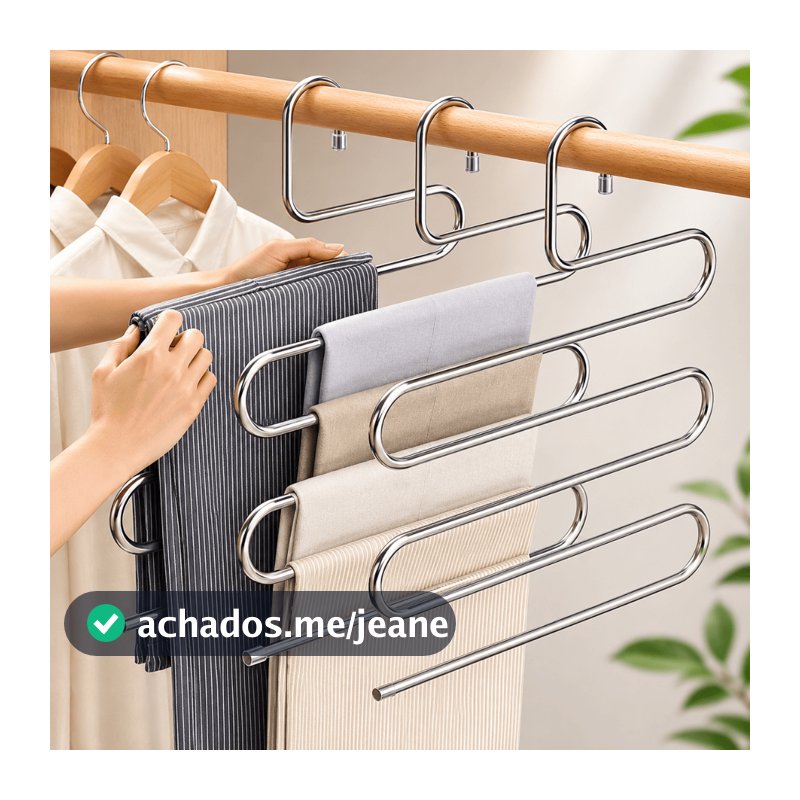 Kit Cabides Organizadores Multiusos 5 Níveis Aço Resistente Reforçado Para Calças Camisas e Saias Guarda Roupa Closet