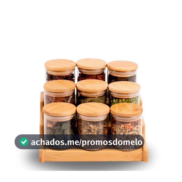 Conjunto Porta Mantimento De Vidro 250ml Hermético Tampa De Bambu Para Alimentos Temperos