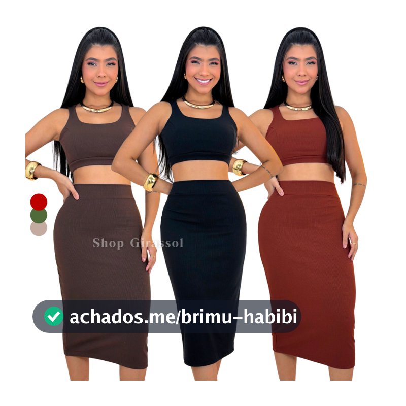 Conjunto Feminino Midi Ayla - Zero Transparência Canelado de Algodão Casual Elegante
