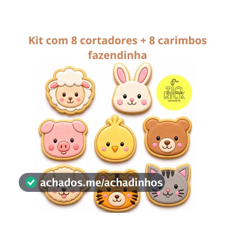 kit com 8 cortador de Biscoito tema fazendinha com marcador, para biscoito pasta americana, biscuit, massinha, lembrança