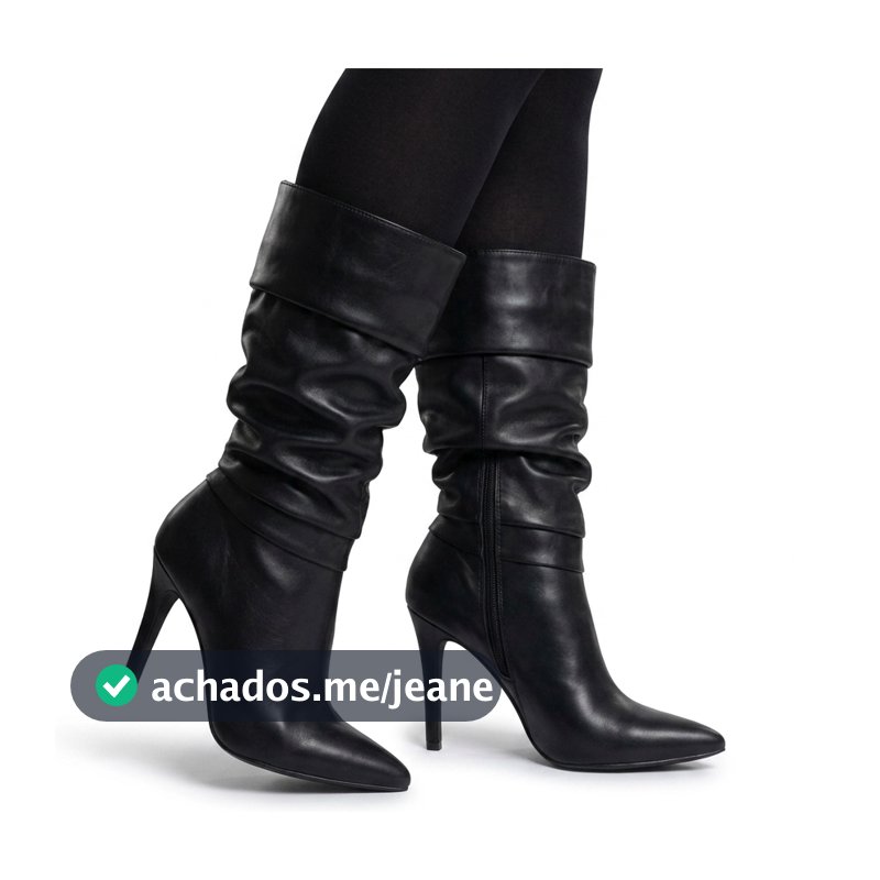 Bota feminina slouch cano médio salto fino sanfonada zíper forrada