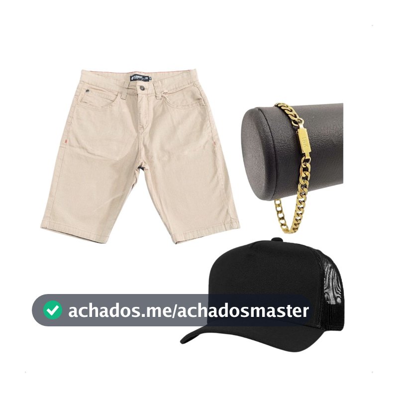 Kit 1 Bermuda Masculina Sarja 1 Boné Mais Pulseira Dourada De Alta Qualidade Linha Premium