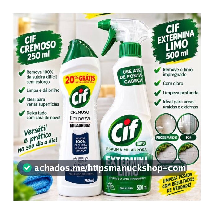 Kit Cif Limpeza Pesada Multiuso – Extermina Limo 500ml + Cremoso 250ml Limpeza Pesada