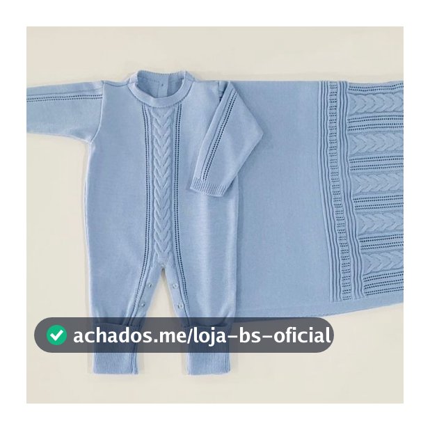 Saída Maternidade Kit 2 Manta e Macacão Trança Central Trico Bebê Confortável