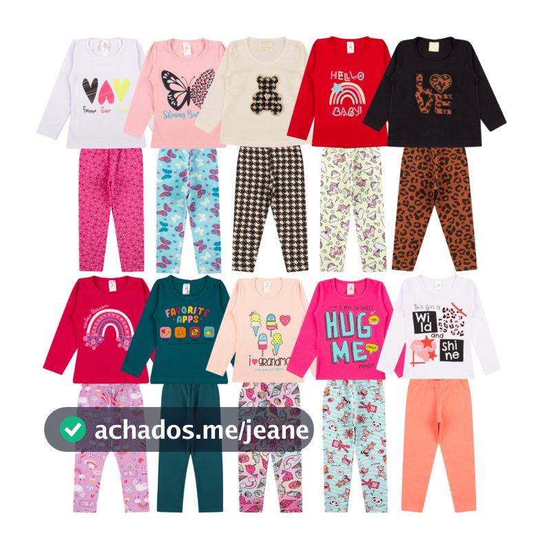 Kit Sortido 6 Peças de Roupas Feminino Infantil Inverno e meia estação – 3 camisas manga longa + 3 calças legging