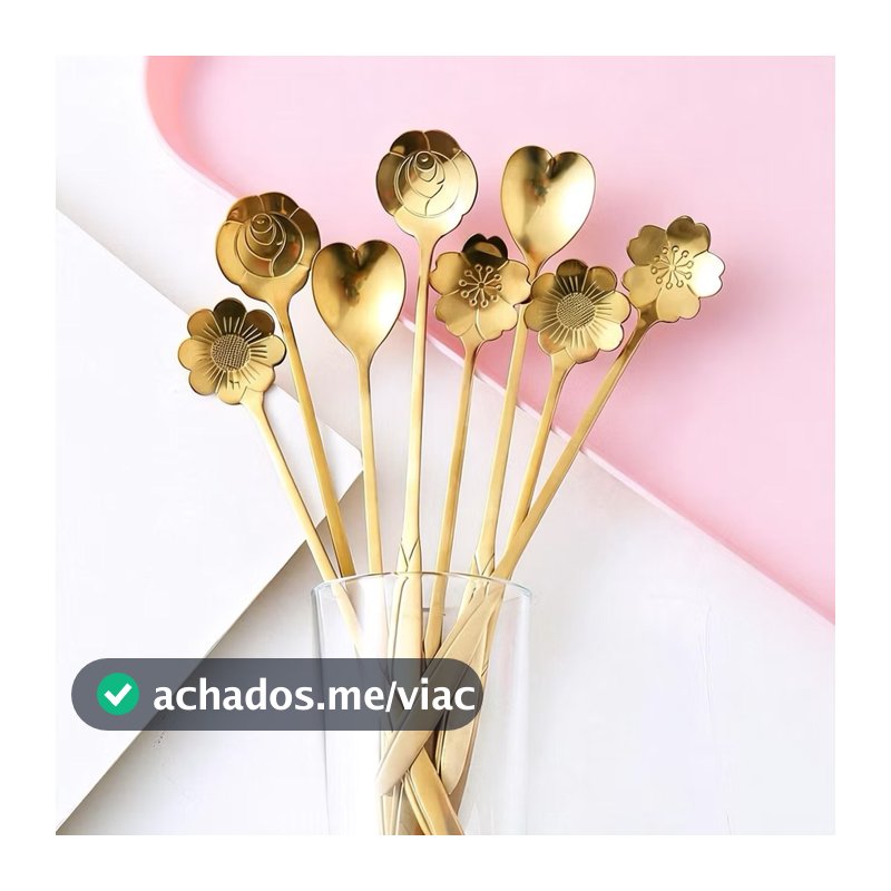 Kit 6 Colher de Café e Chá Formato Rosa/Coração/Flor Aço Inox Talher para Sobremesa e Mesa Posta