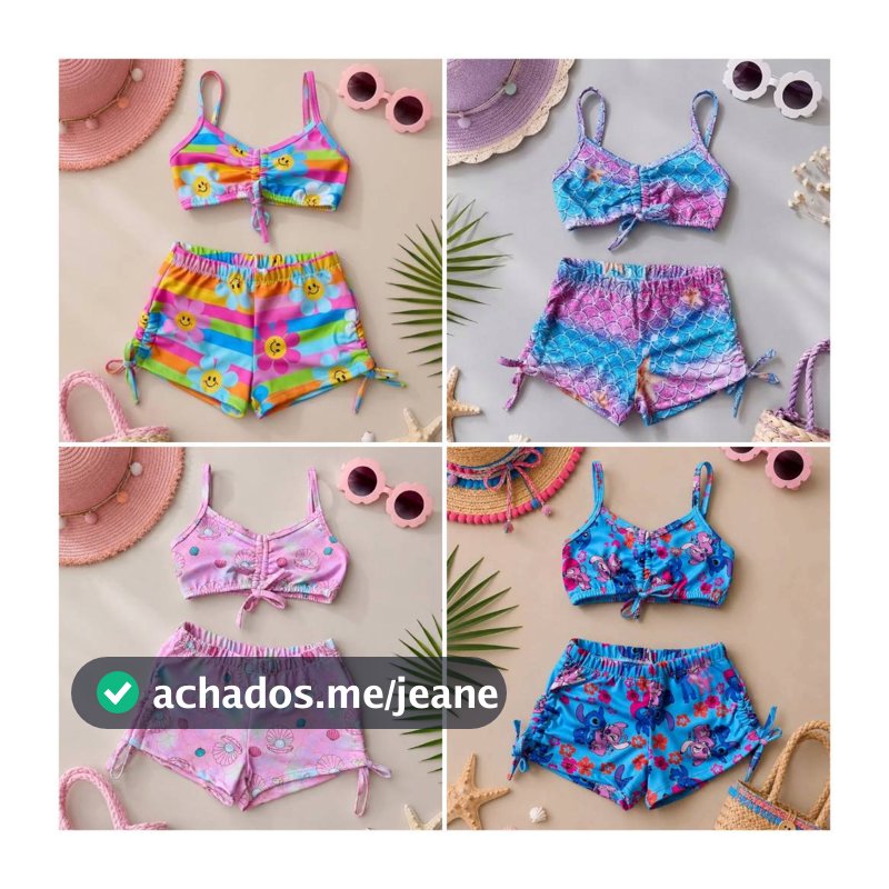 Biquini Infantil com Shortinho/ Moda praia menina proteção UV. Roupa de banho criança