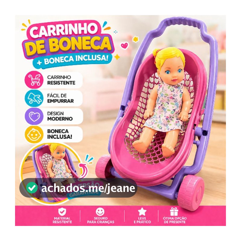 Carrinho de Boneca + Boneca Bebê  Carrinho Bebê Conforto - Brinquedo Leve 2