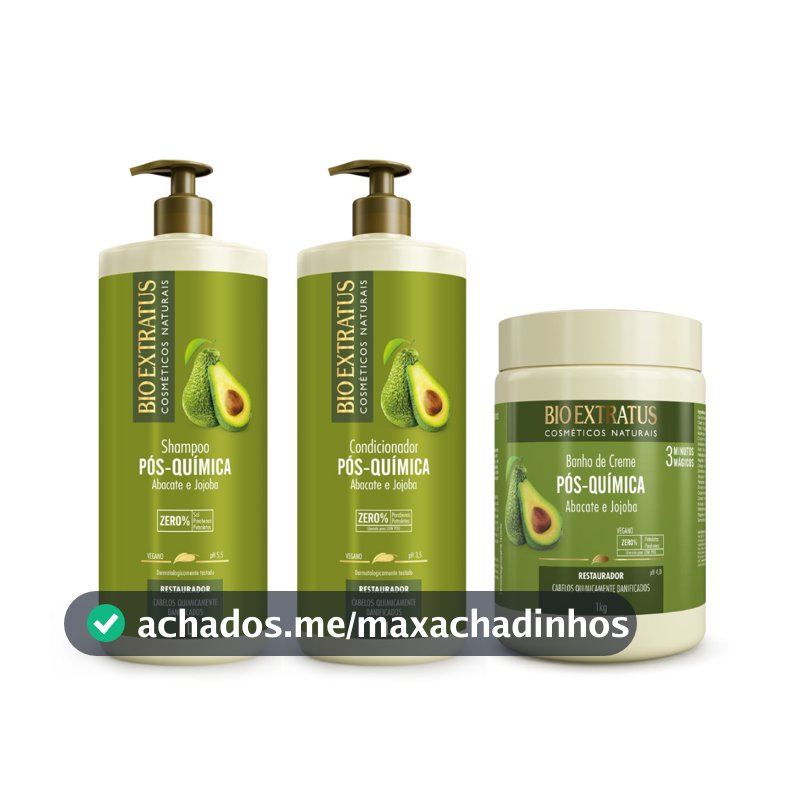 Kit Pós Química Shampoo Condicionador e Banho de Creme Bio Extratus 1L Tratamento Restaurador