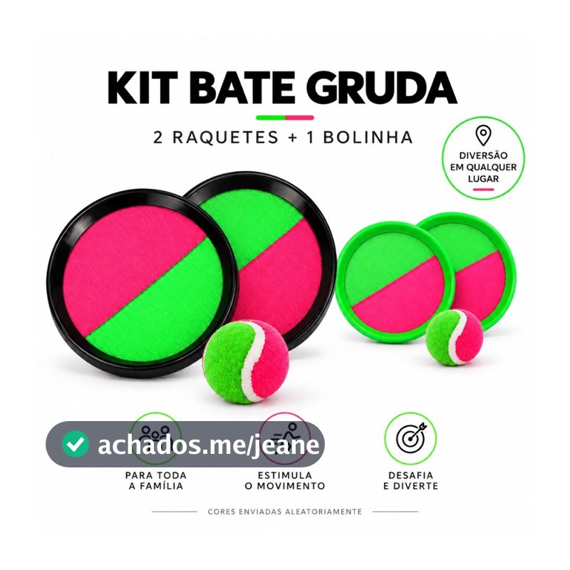 Kit Raquete Frescobol Bateu Colou com Bolinha e Peteca Bate Gruda Jogo Infantil Tênis Pega Bola