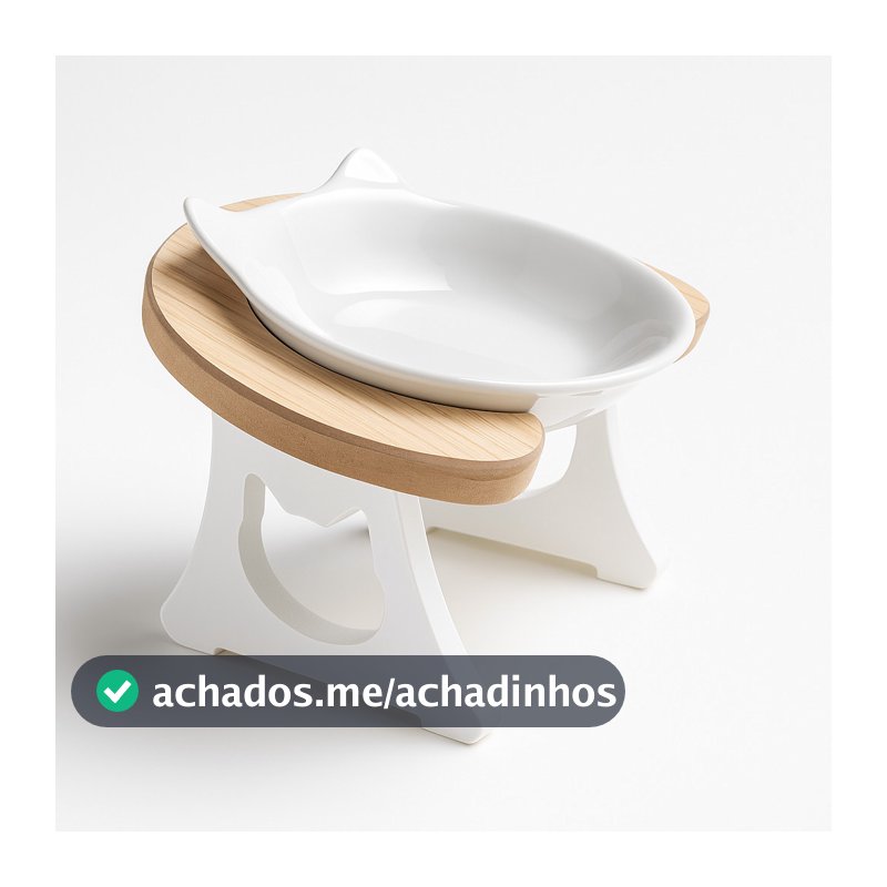 COMEDOURO ELEVADO  PARA GATOS COM TIGELA DE PORCELANA ERGONÔMICO