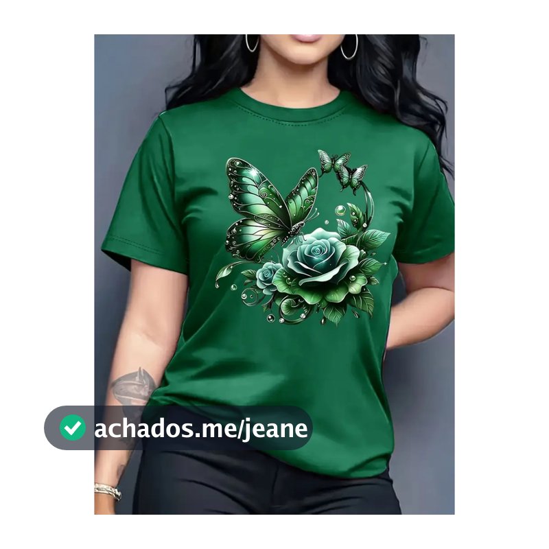 Camiseta Feminina 100% Algodão Premium BORBOLETA FLORAL Casual Envio em 24 Horas