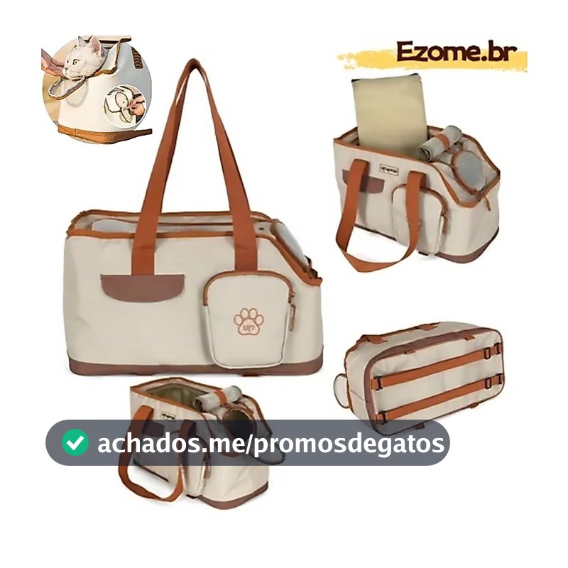 Bolsa Transporte e Passeio Veículo Bege para cachorro e gato