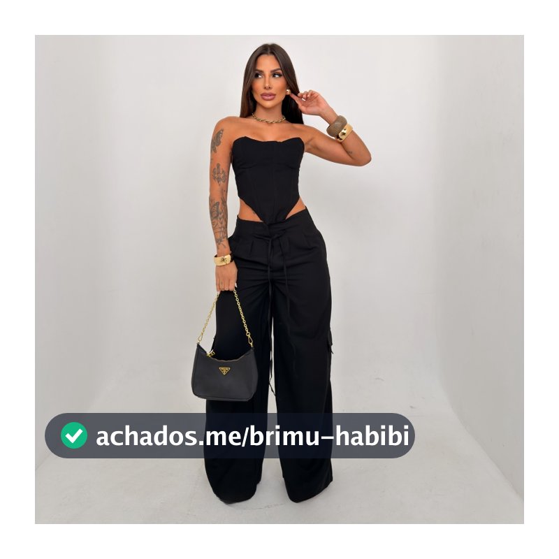 Conjunto Feminino Mayara Top Corset e Calça Pantalona Cargo