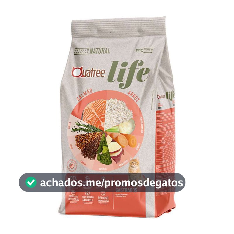 Ração Quatree Life Gatos Castrados sabor Salmão e Arroz 10.1 Kg