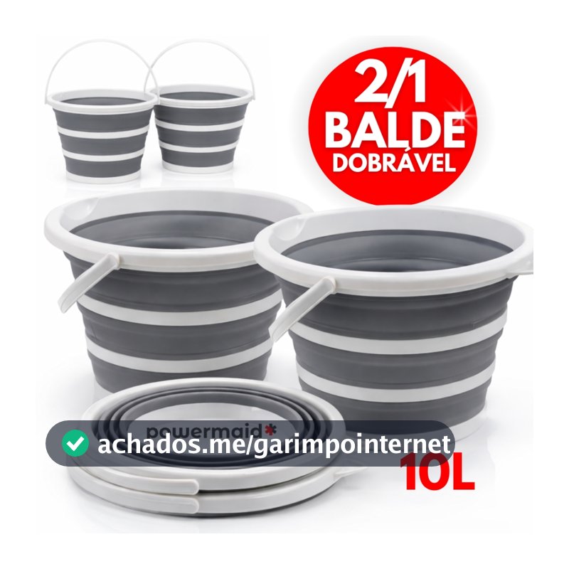 Balde Dobrável 10 Litros Retrátil Silicone Powermaid Resistênte Com Alça e Gancho