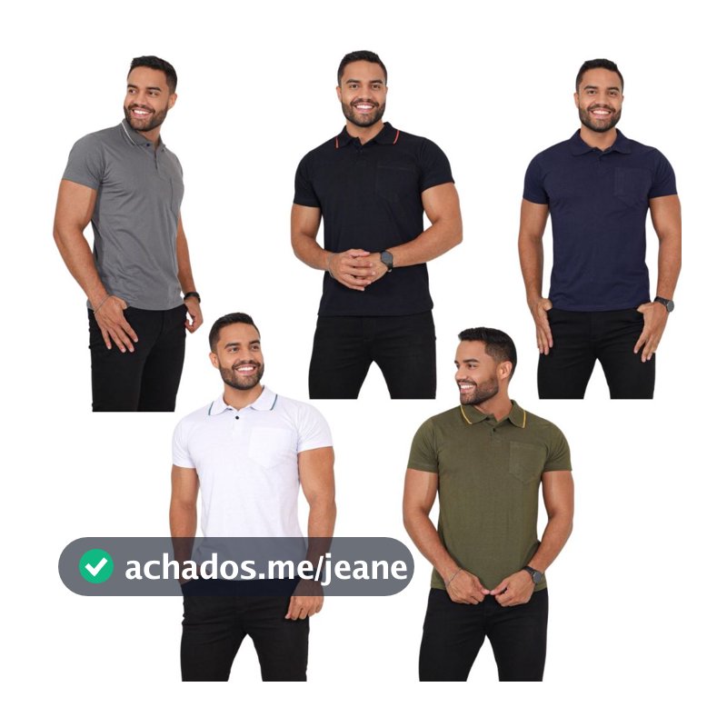 Kit 5 Camisetas Gola Polo Com Bolso Algodão Malha Fio 30 Manga Curta Estilo Casual Moda Masculino