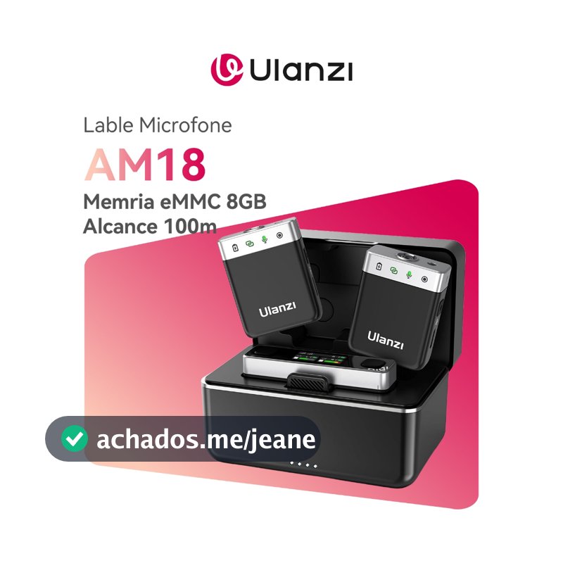 Ulanzi AM18 Microfone Lable Professional Sem Fio 100m Cancelamento Ruído p/ Câmera iPhone Android