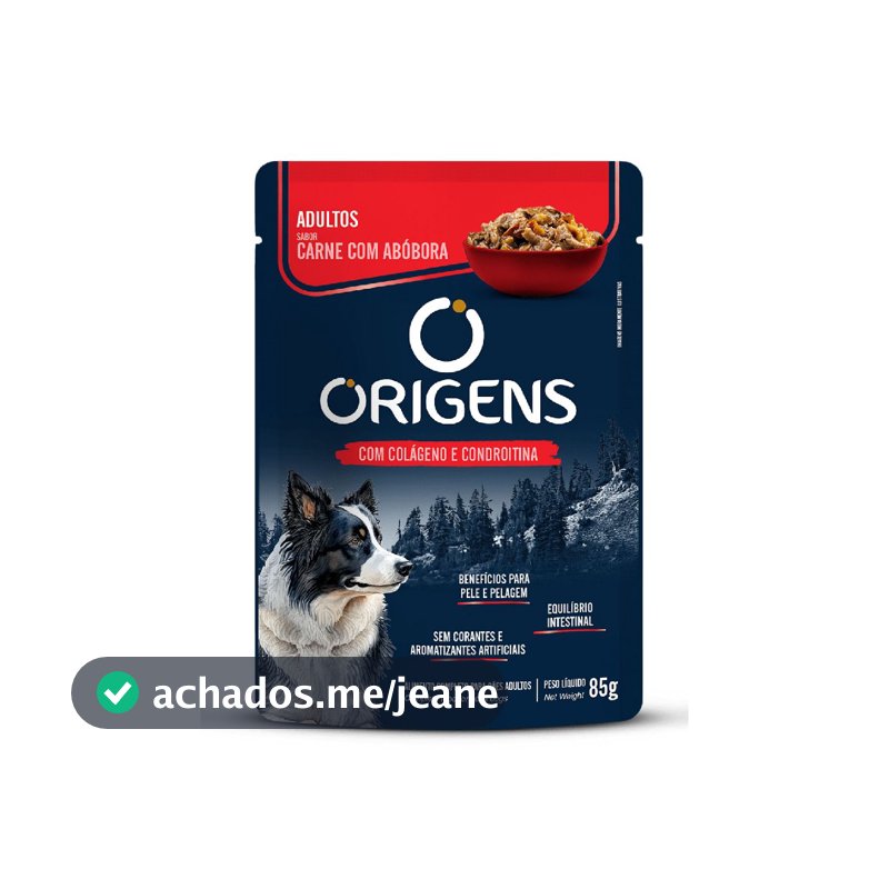Sachê Origens Cães Adultos Sabor Carne com Abóbora Todos os Portes Premium Especial 85g Adimax